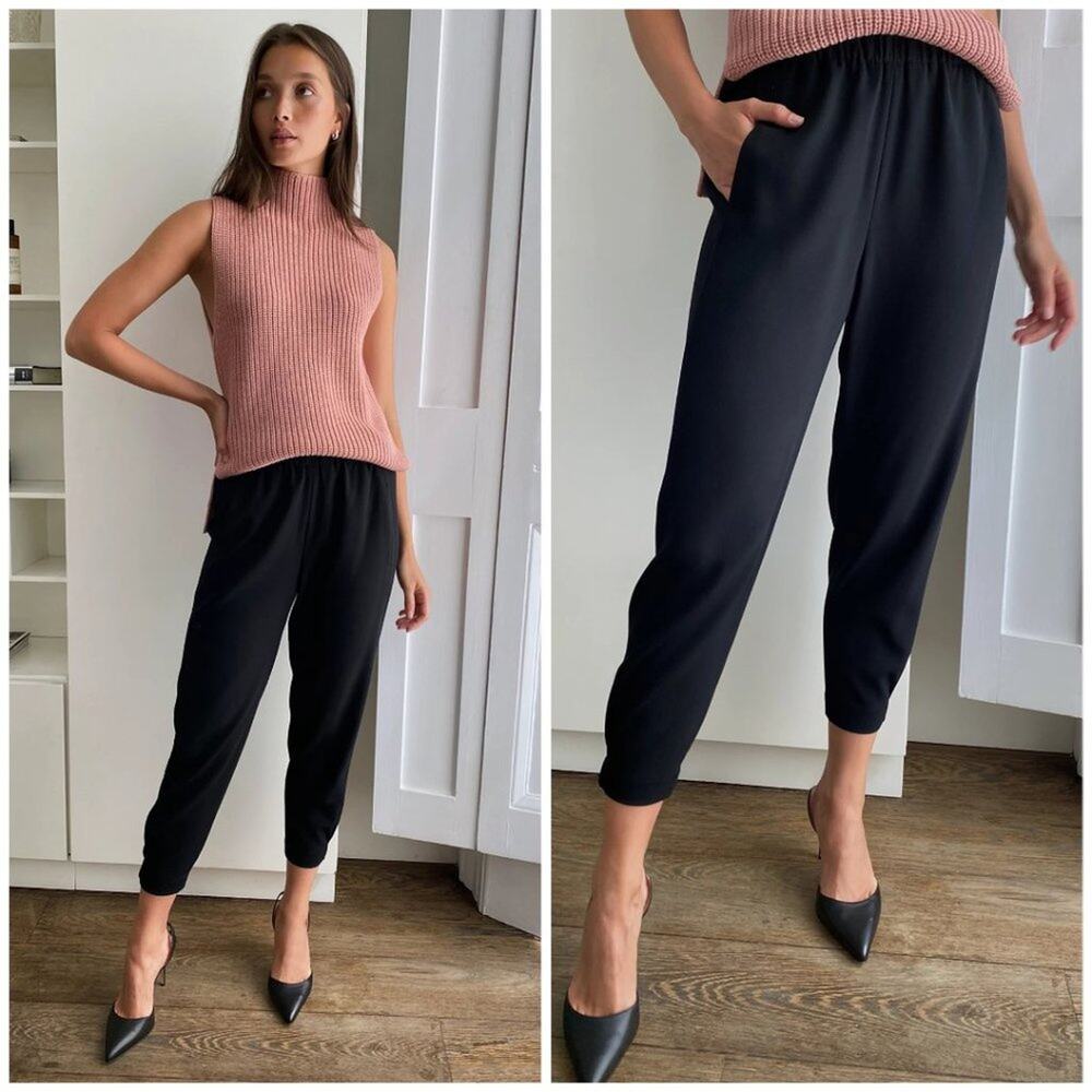 Babaton Dexter Pant SIZE M Black Tuxedo Ankle Jogger Crepe Satin